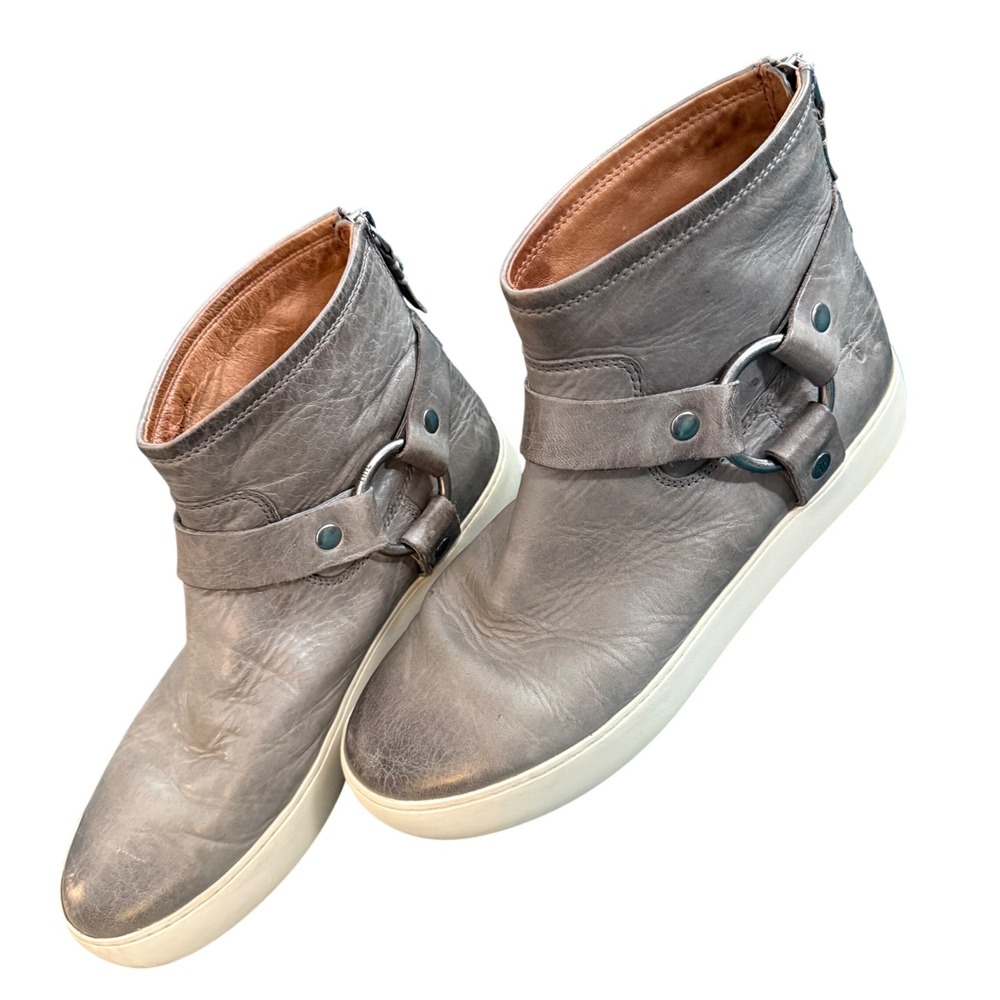 FRYE‎ Gray Leather Harness Zipper Ankle Boots Sneakers Women's Size 9.5